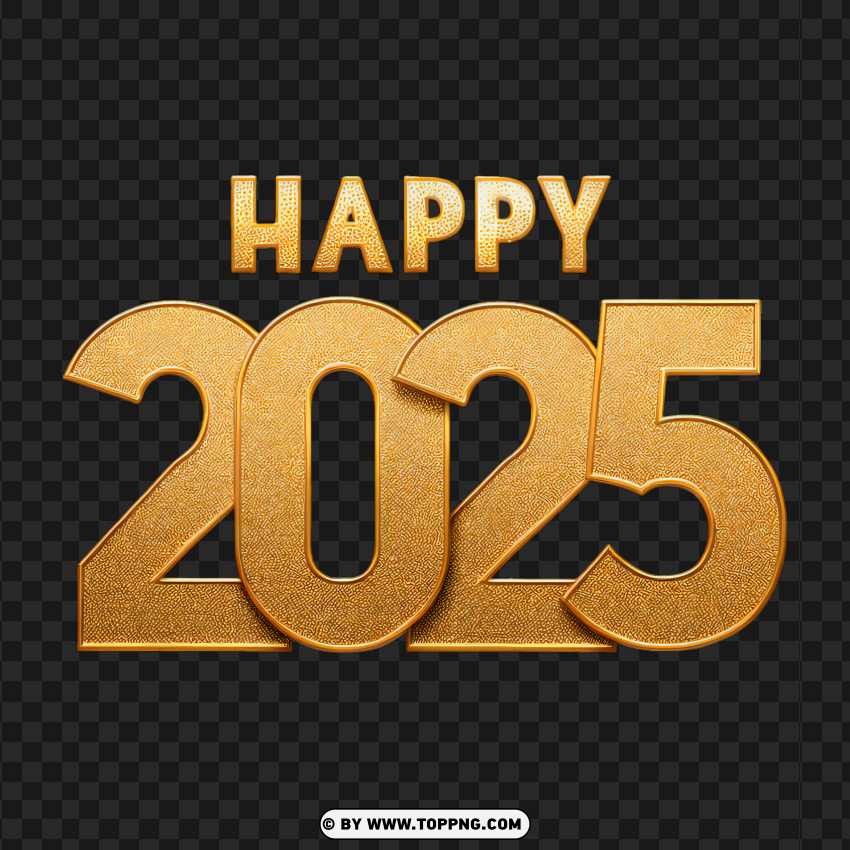 Golden Happy 2025 Glitter Effect Free PNG Transparent Background