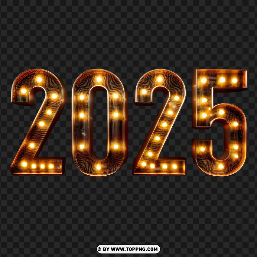 Golden Marquee 2025 Light Bulb Design PNG Transparent Background