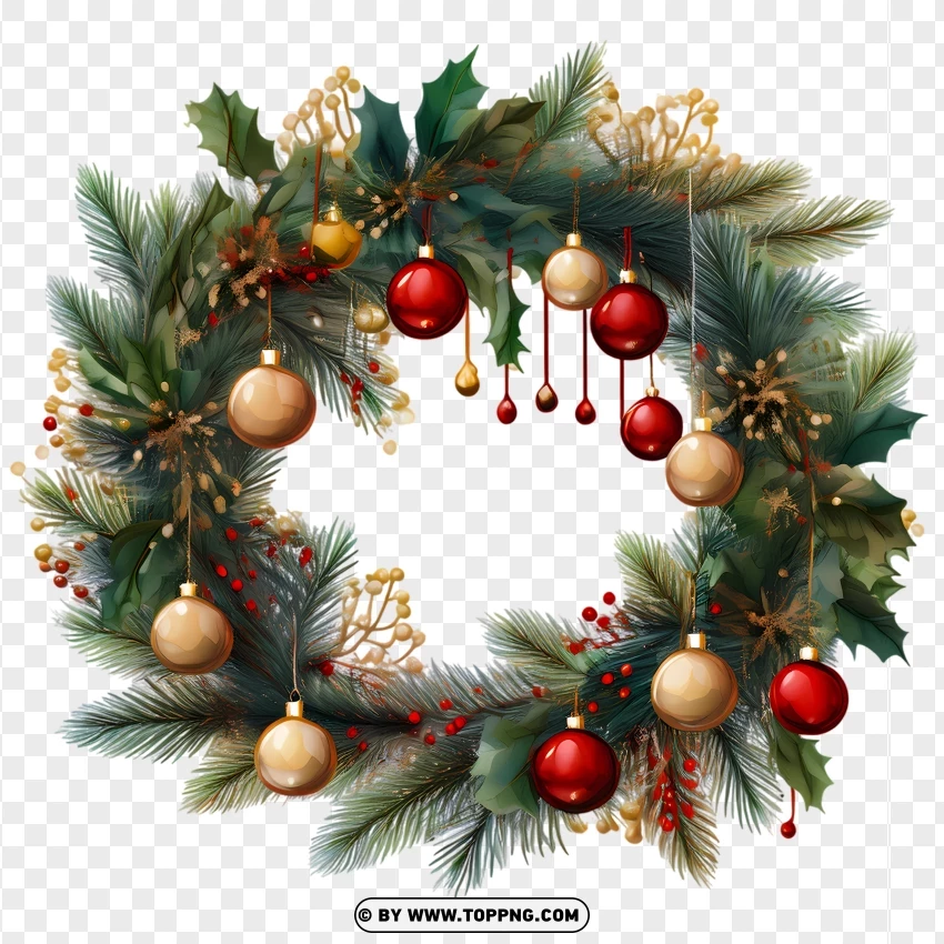 Golden Ornament Christmas Wreath PNG Transparent Background