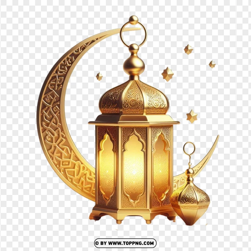 Golden Ramadan Lantern And Moon PNG Transparent Background