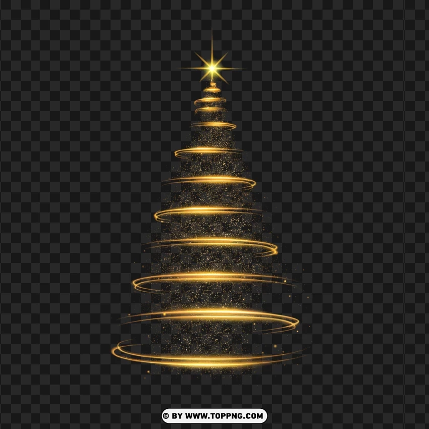 Golden Spiral Christmas Tree Illustration With Shining Star PNG Transparent Background