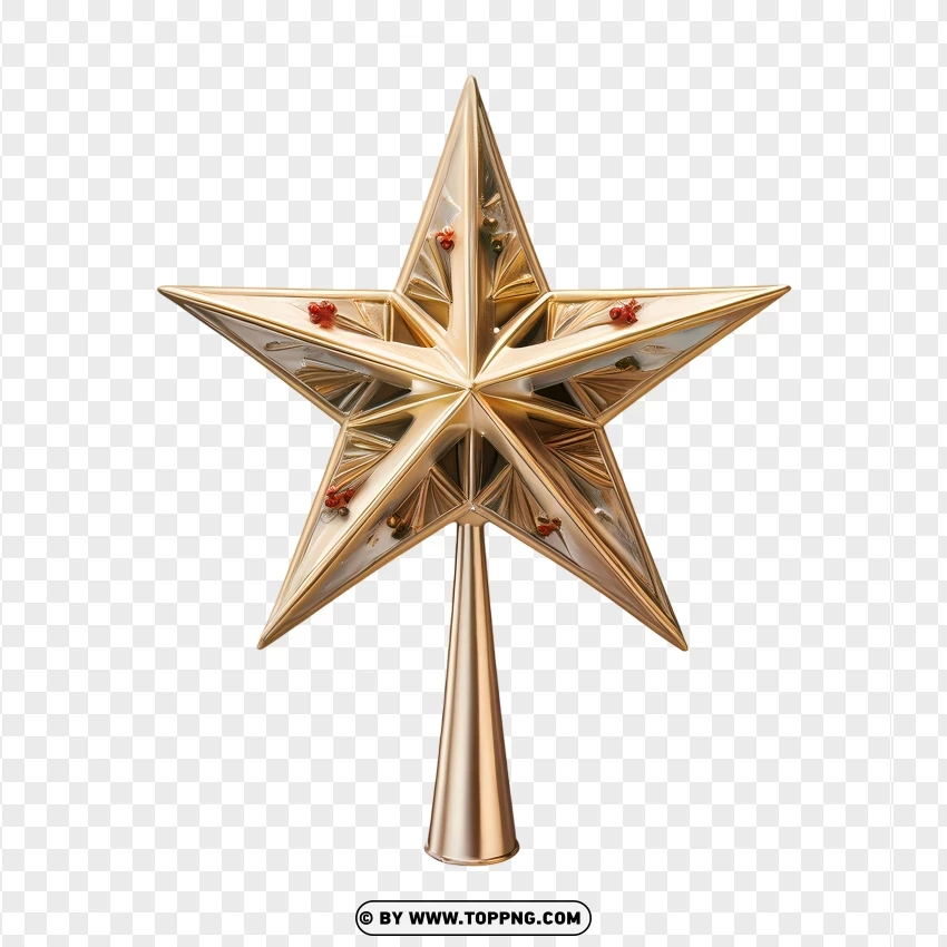 Golden Star Tree Topper For Christmas Decorations PNG Transparent Background