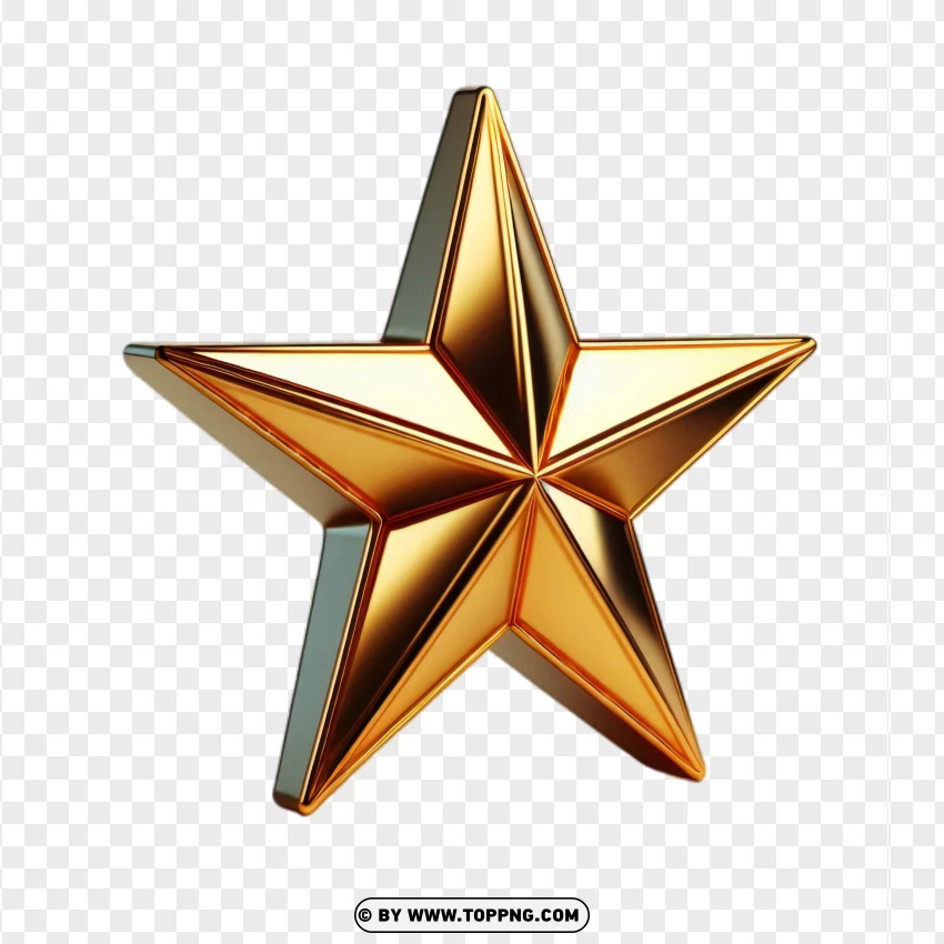 Golden Star With Reflective Surfaces PNG Transparent Background