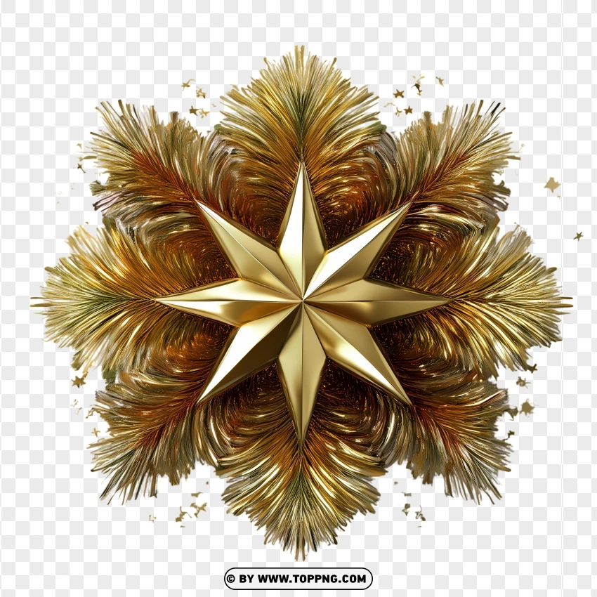 Golden Tinsel Christmas Star With Glitter Effect PNG Transparent Background