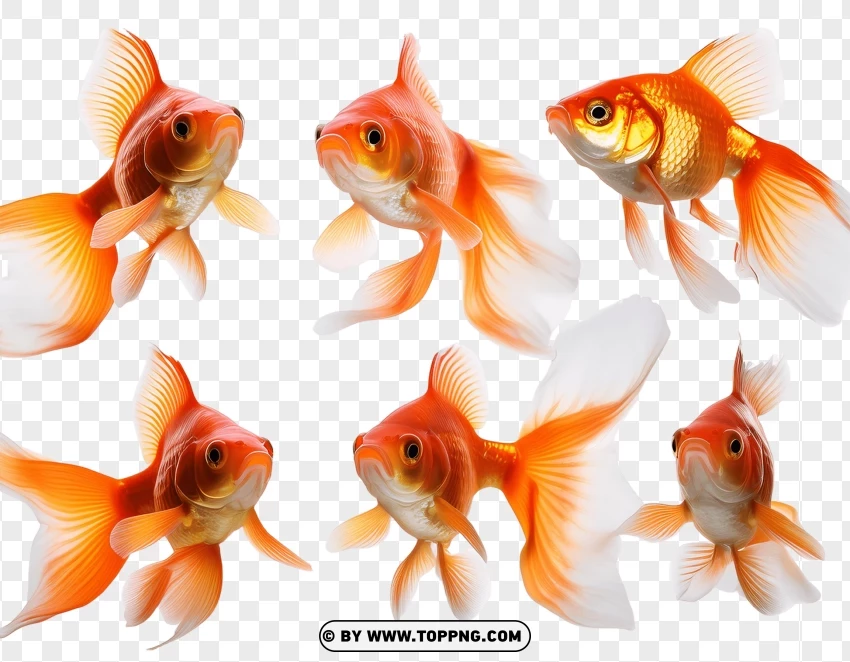 Group Of Goldfish In Swimming Motion PNG Transparent Background