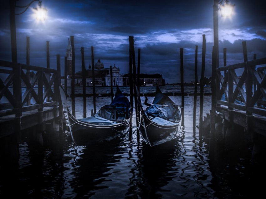 Gondola Boats Night Pier Background