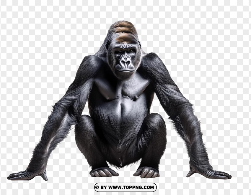 Single Gorilla In Alert Wildlife Pose PNG Transparent Background