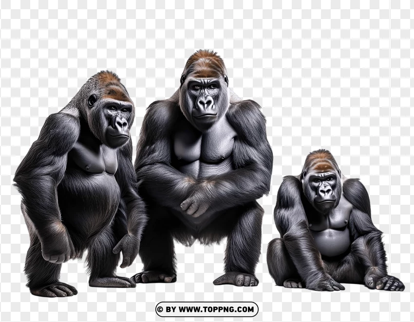 Group Of Gorillas Displaying Natural Wildlife Behavior PNG Transparent Background