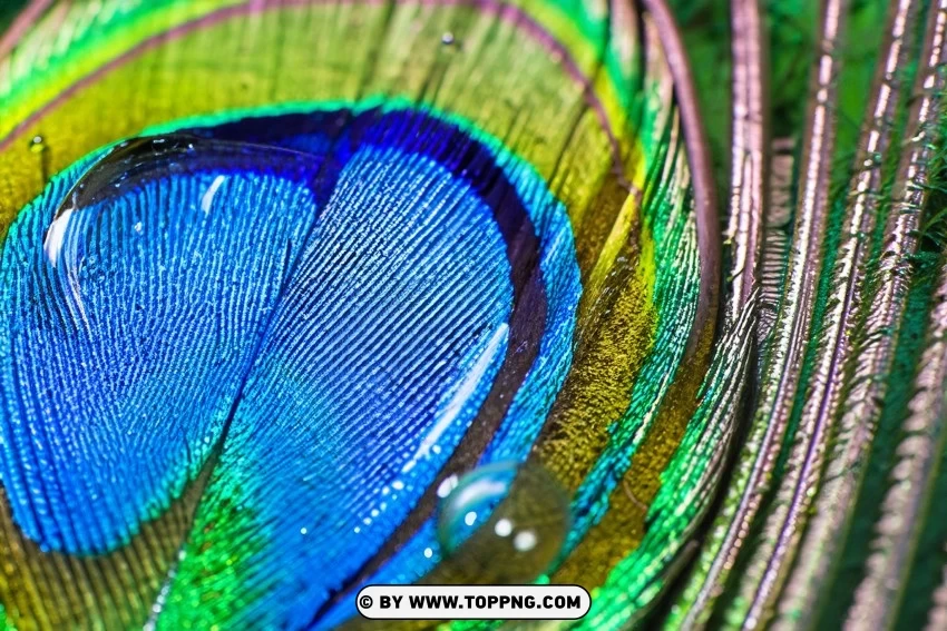 Graceful Water Droplet On A Beautiful Peacock Feather PNG Transparent Background