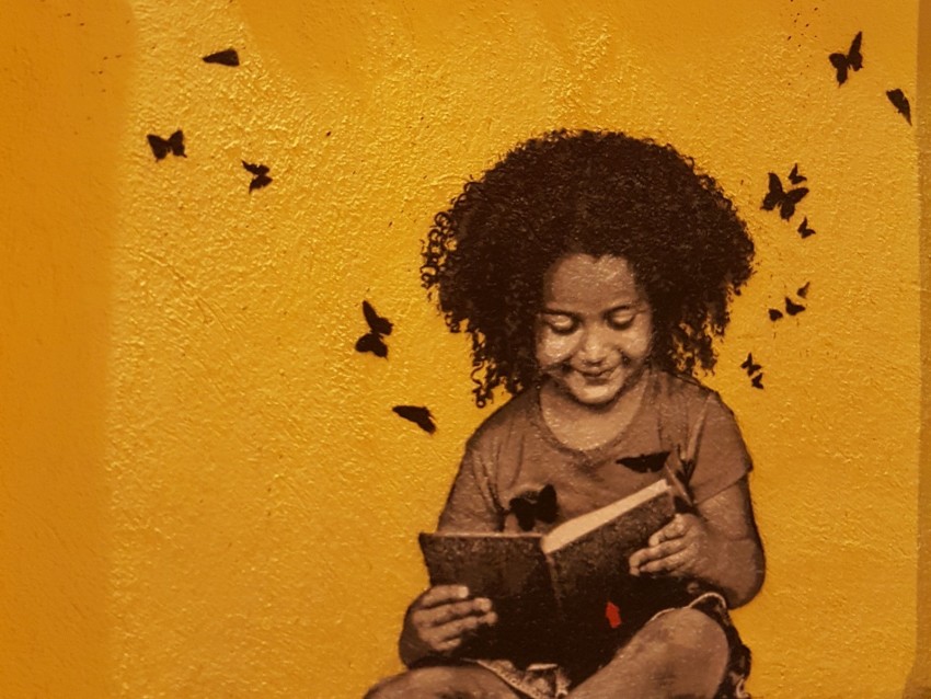 Graffiti Child Reading Book Street Art Background