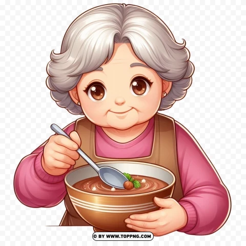 illustration character,  Old Woman, Eating,character,   cartoon,   senior,   elderly