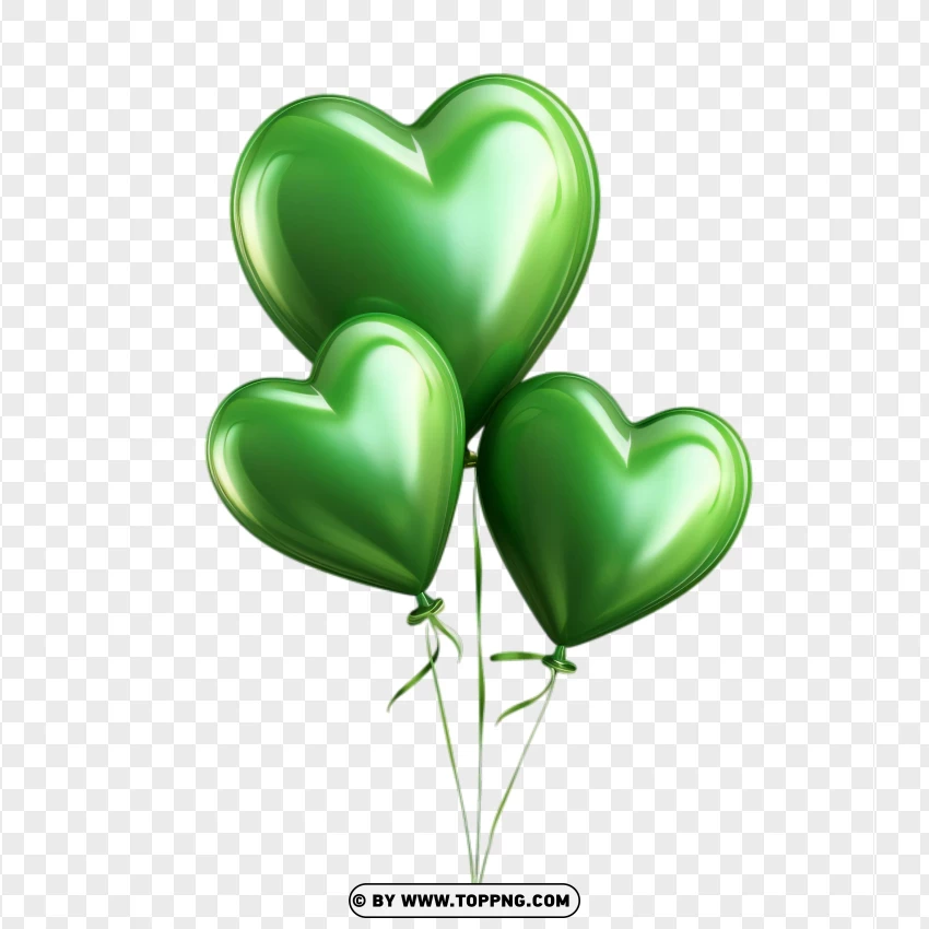 Green Triple Heart Balloons Valentine Festive PNG Transparent Background