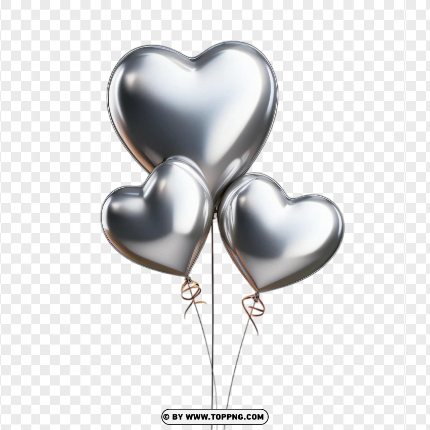 Grey Silver Triple Heart Balloons Romantic Valentine PNG Transparent Background