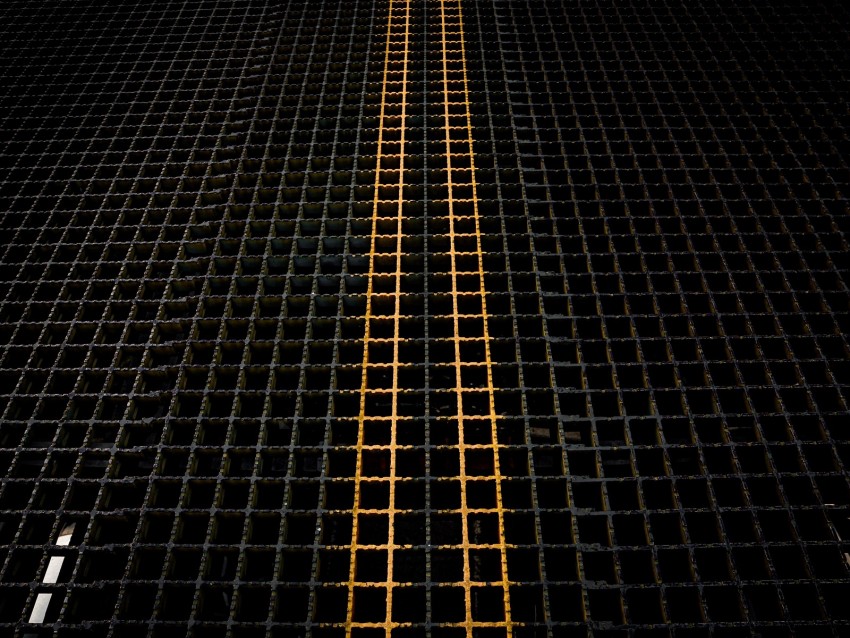 Grid Metallic Structure Black Yellow Background