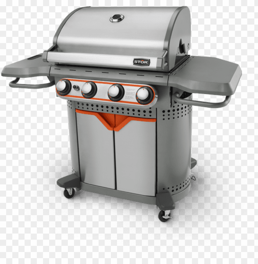 Stok gas grill with three burners and two side tables on a transparent background