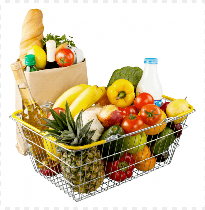 grocery basket, fresh fruits, vegetables, organic produce, healthy snacks, dairy products, tropical fruits