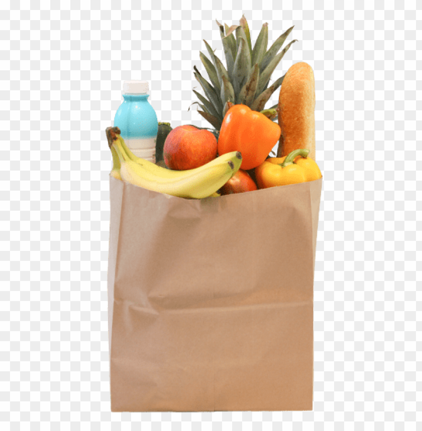 grocery bag, fresh fruits, tropical pineapple, green vegetables, yellow bell pepper, apple variety, banana bunch