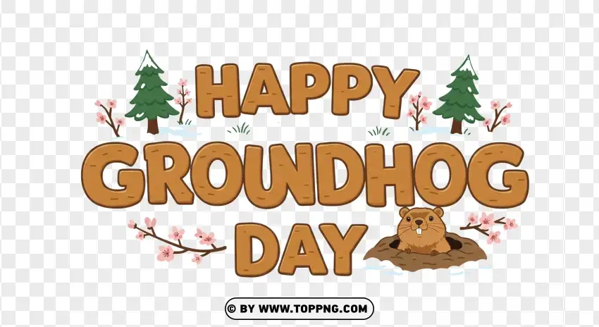 Happy Groundhog Day Colorful Illustration PNG Transparent Background