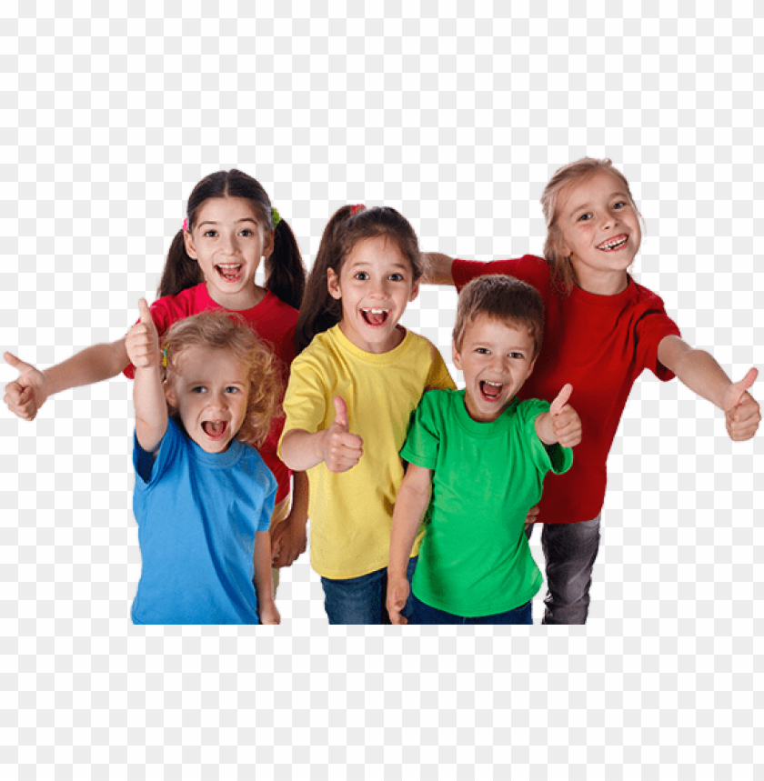 children, playful kids, happy faces, colorful clothing, group of friends, joyful expressions, thumbs up