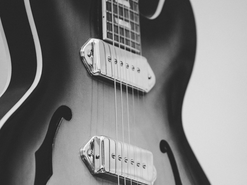 guitar, bw, electric guitar, strings