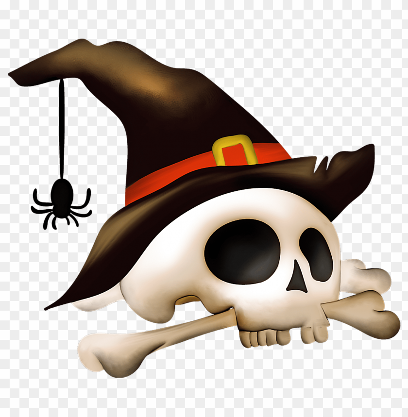 skull, witch hat, bones, spider, Halloween decoration, spooky design, cartoon skull