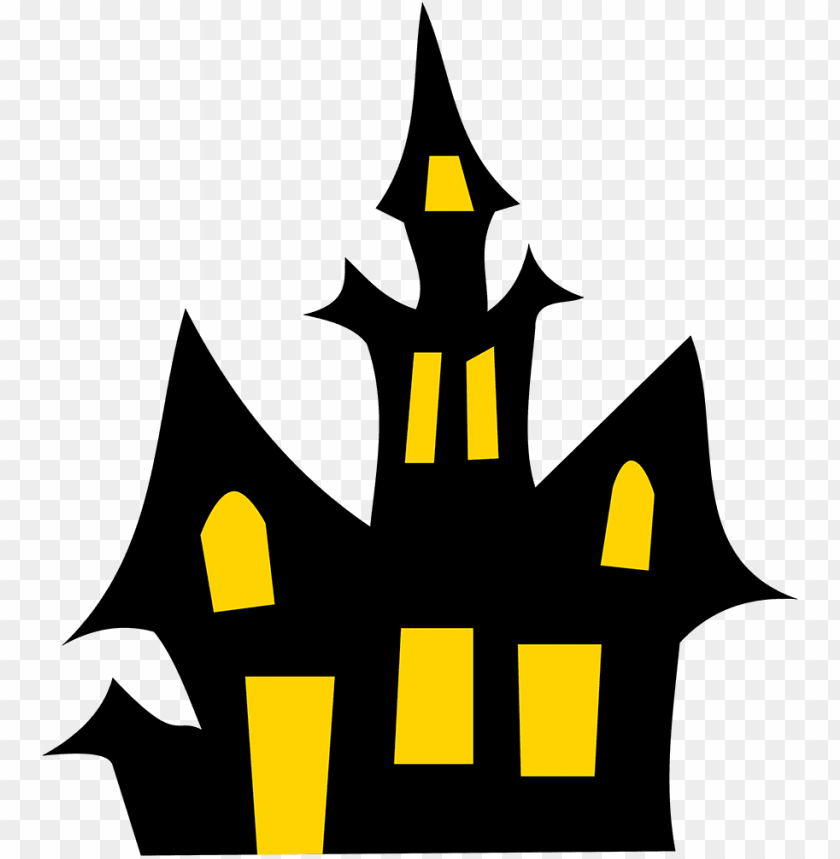 haunted house, spooky decor, Halloween decoration, black castle, yellow windows, eerie silhouette, festive home decor