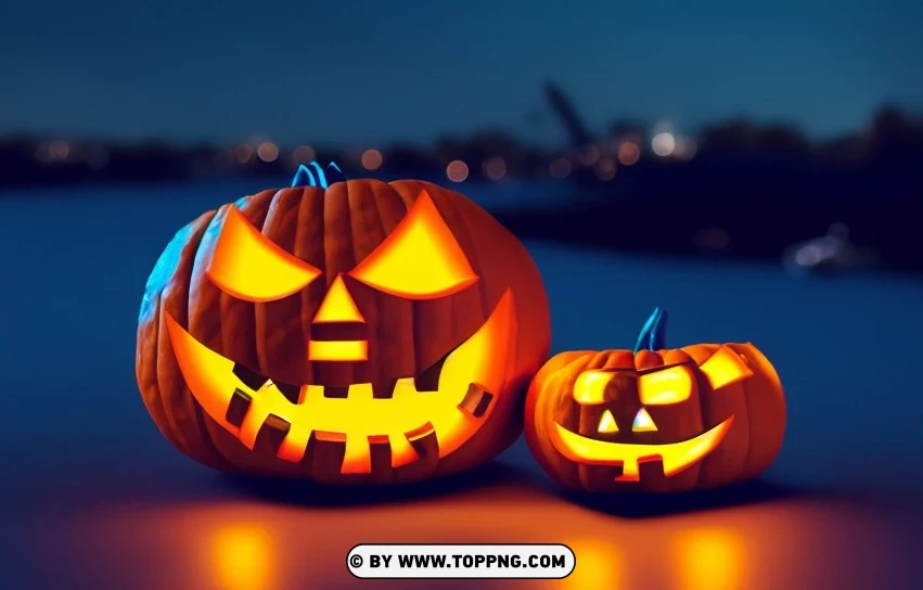 Halloween Pumpkin Duo Nighttime Jack-o-lanterns PNG Transparent Background