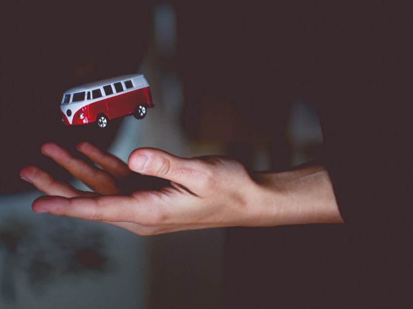 hand, bus, toss, volkswagen, model, toy