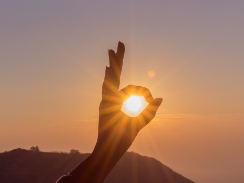 hand, sun, rays, sunset, dawn