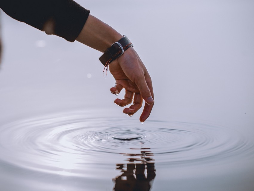 Hand Water Drops Fingers Bracelet Waves Background