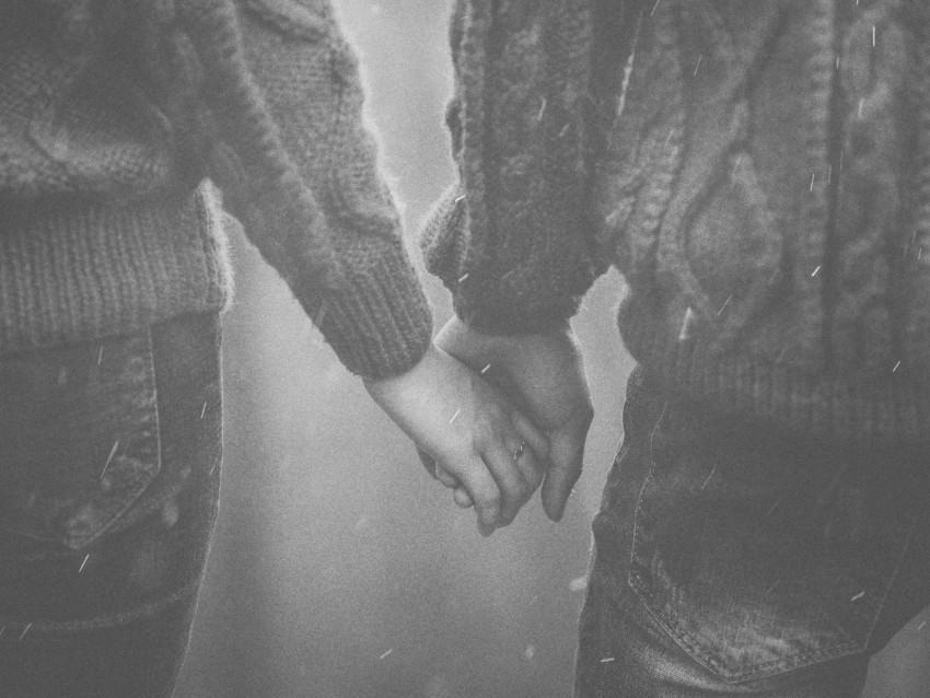 Hands Couple Bw Sweater Tenderness Background