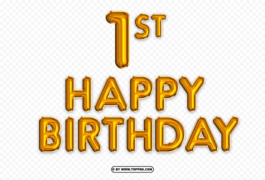 Happy 1st Birthday Gold Clipart PNG Transparent Background