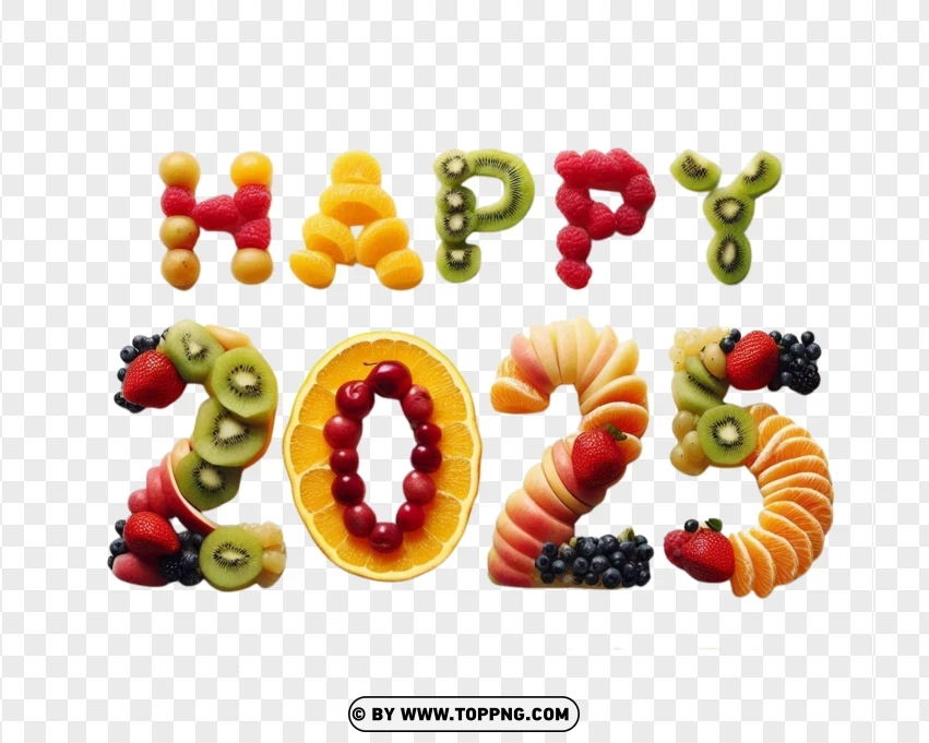 Happy 2025 Made Of Group Of Different Fruit PNG Transparent Background