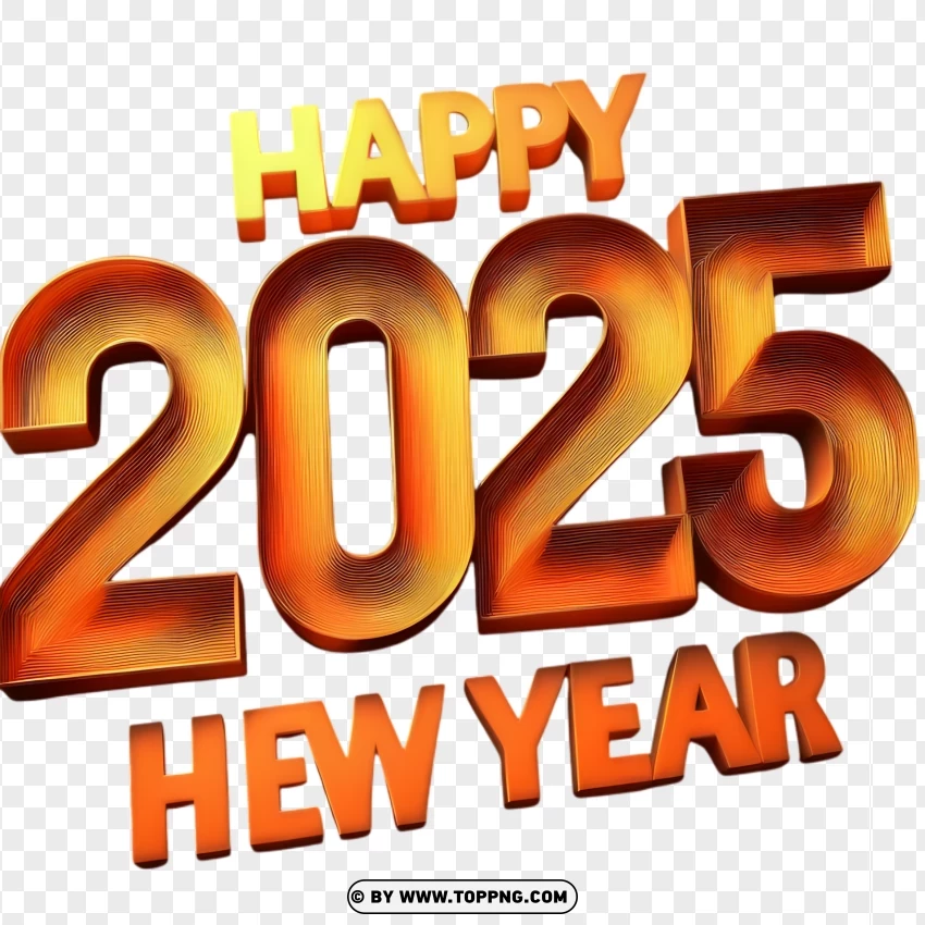 Happy 2025 New Year Golden Volumetric Design PNG Transparent Background