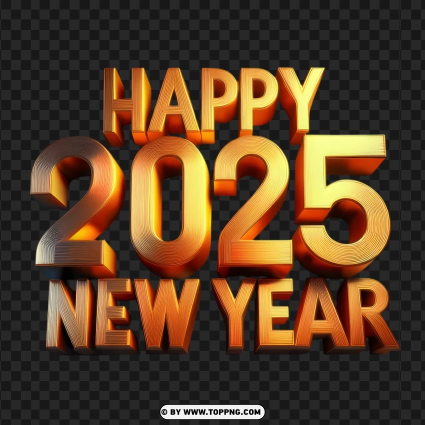 Happy 2025 New Year Metallic 3d Design PNG Transparent Background