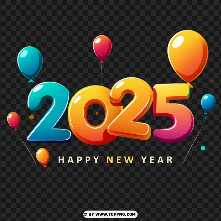 Happy 2025 With Colorful Balloons Design PNG Transparent Background