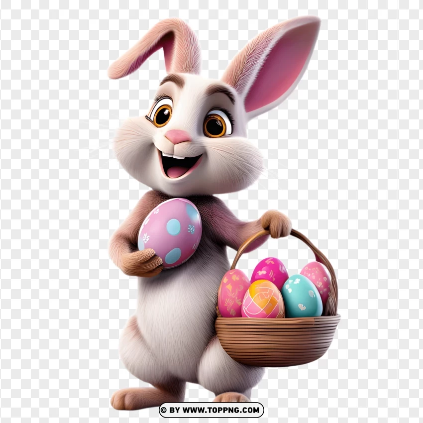 Easter bunny, colorful Easter eggs, bunny with basket, Easter celebration, cute bunny, pastel Easter eggs, Easter bunny PNG