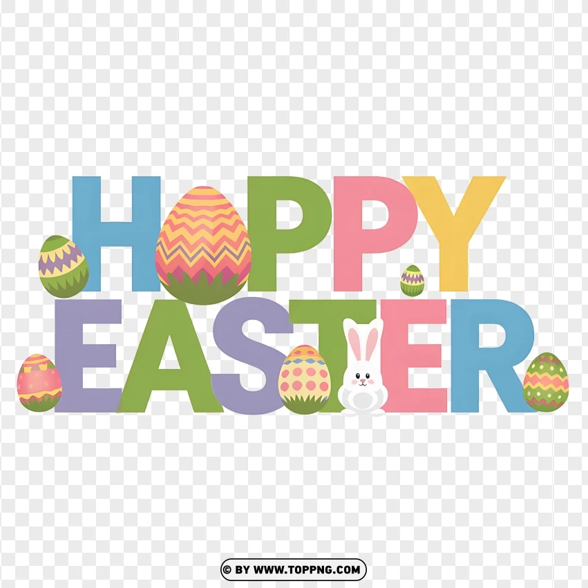 Happy Easter Typography With Festive Eggs And Hello Kitty Charm PNG Transparent Background