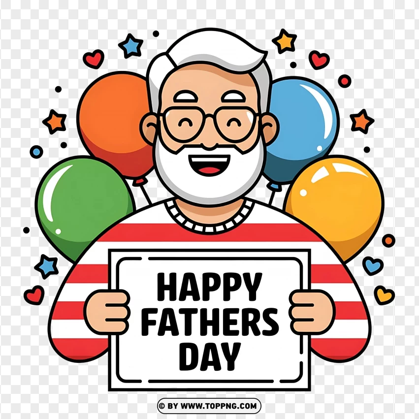 Happy Fathers Day With A Cheerful Grandpa-like Character Holding Balloons PNG Transparent Background