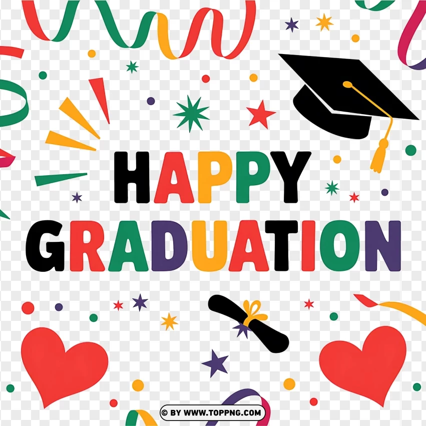 Happy Graduation Typography With Caps And Confetti For Academic Celebrations PNG Transparent Background