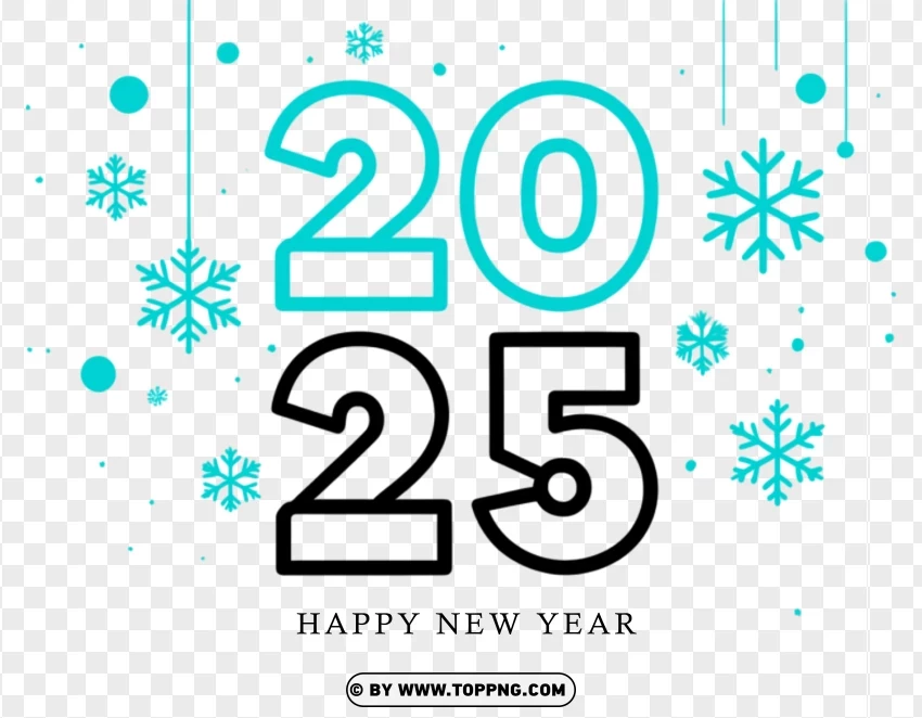 Happy New Year 2025 Black And Aqua Blue Design PNG Transparent Background