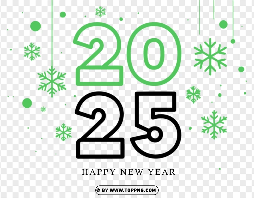 Happy New Year 2025 Black And Green Design PNG Transparent Background