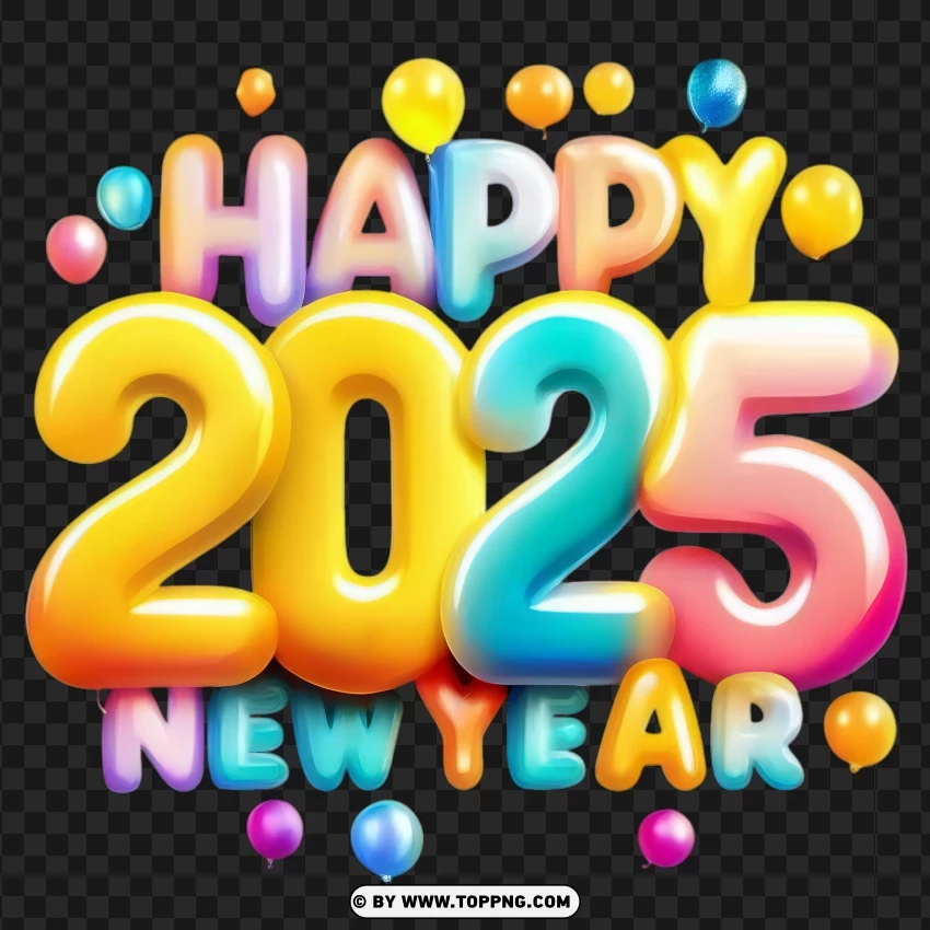 Happy New Year 2025 Colorful Balloon Text Design With PNG Transparent Background