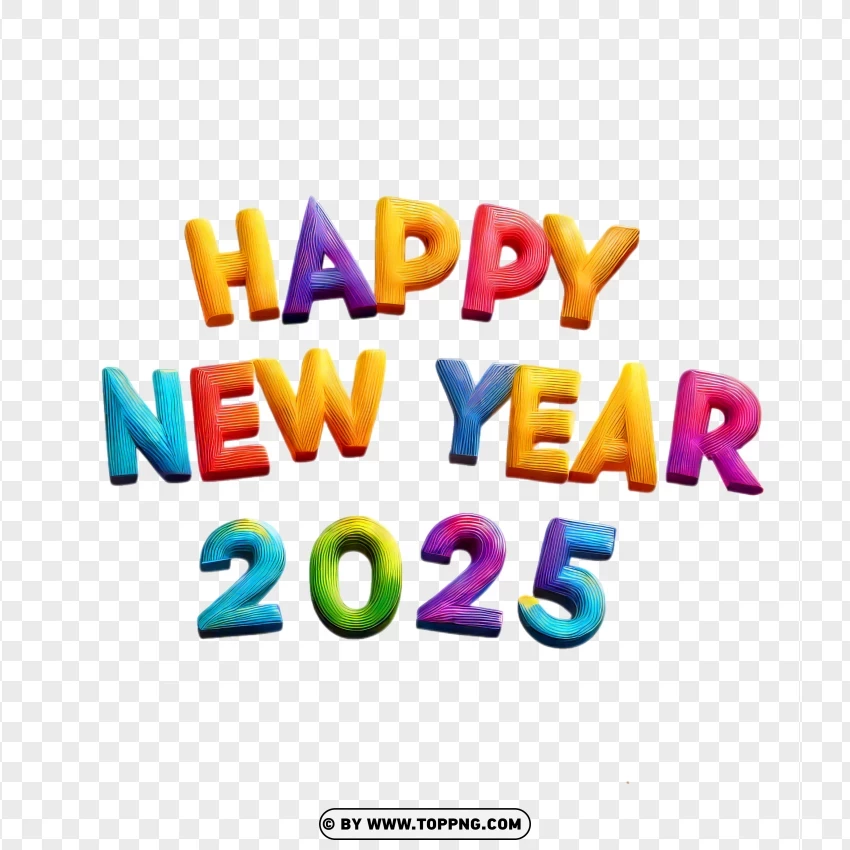 Happy New Year 2025 Colorful Text Design PNG Transparent Background