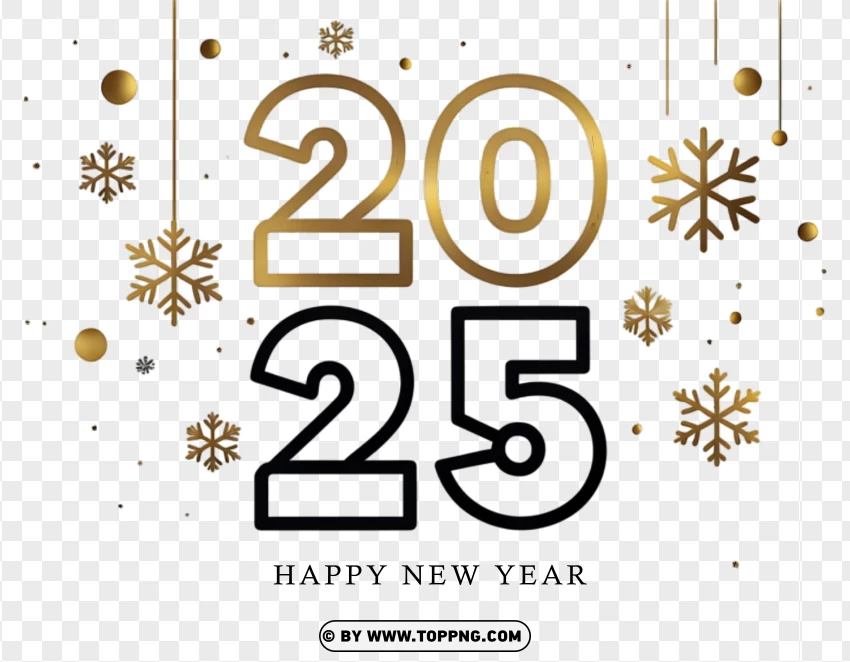 Happy New Year 2025 Holidays With Golden Snowflakes PNG Transparent Background