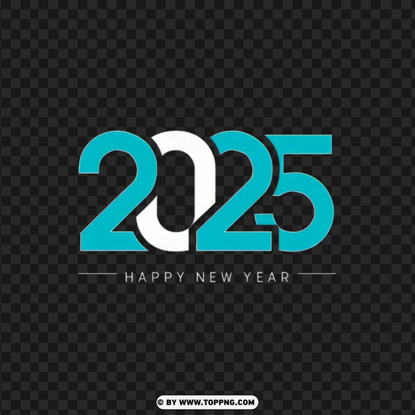 Happy New Year 2025 In Aqua Blue And White Design PNG Transparent Background