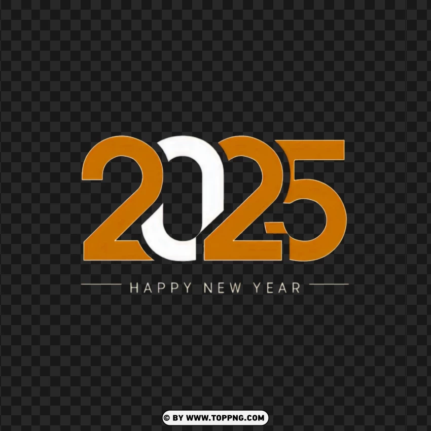 Happy New Year 2025 In Orange And White Design PNG Transparent Background