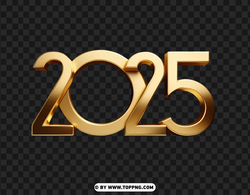 Happy New Year 2025 With Golden Luxurious Numbers PNG Transparent Background