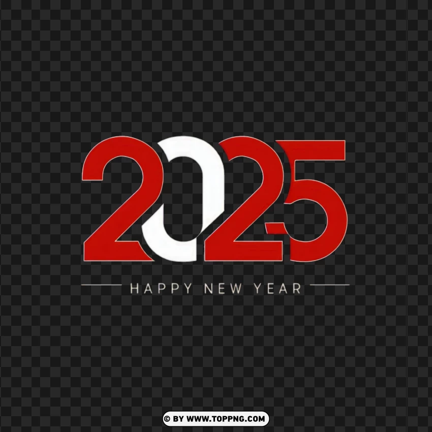 Happy New Year 2025 Red And White Outline Design PNG Transparent Background