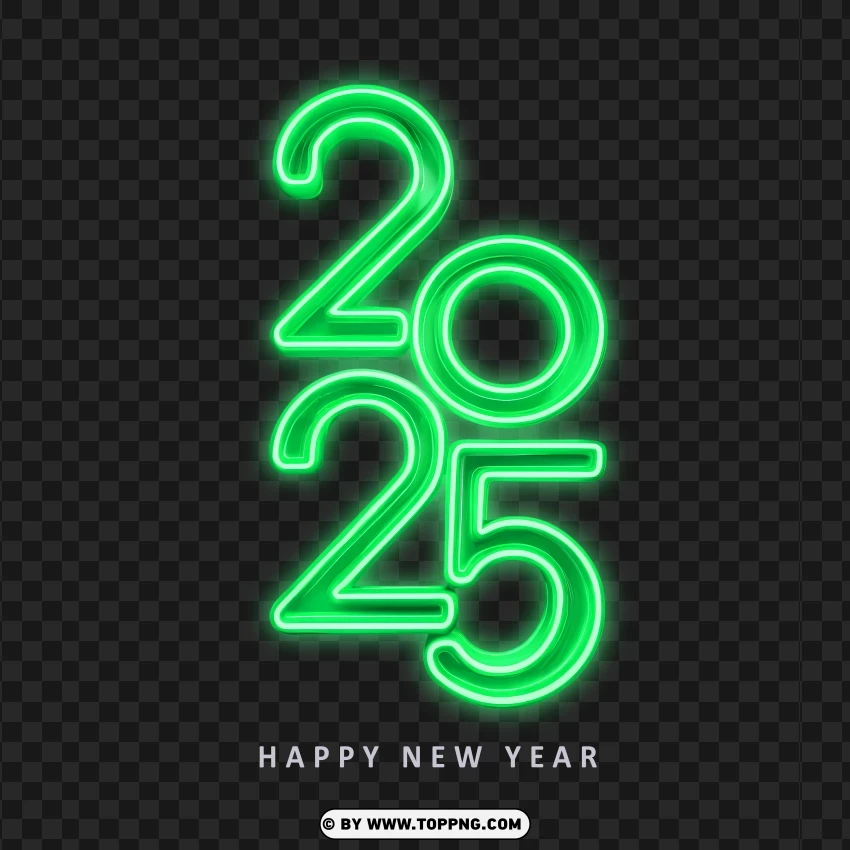 Vertical Green Neon Letters For Happy New Year 2025 PNG Transparent Background